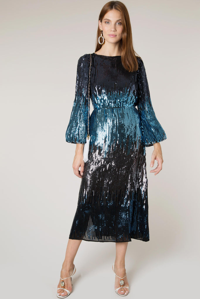 Coco Sequin Midi Dress in Midnight ...